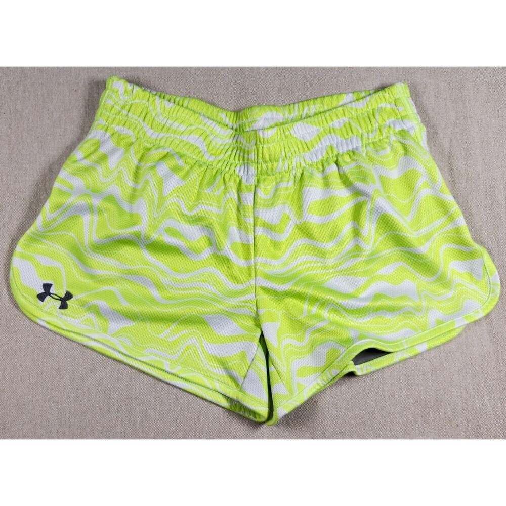 Under Armour Semi-Fitted Heatgear Running Shorts Womens Neon Green White Small